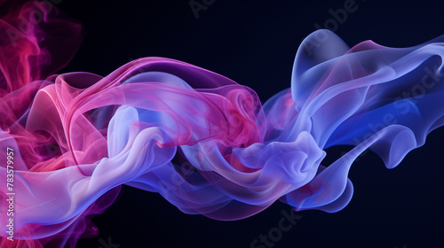 A colorful, flowing smoke with pink and blue swirls. Concept of movement and energy
