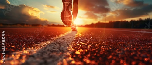 Athletic prowess on the running track, sunrise sprint
