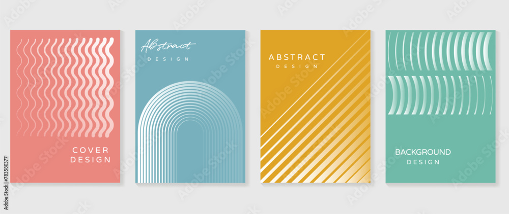 Naklejka premium Abstract gradient background vector set. Minimalist style cover template with pastel perspective 3d geometric prism shapes collection. Ideal design for social media, poster, cover, banner, flyer.