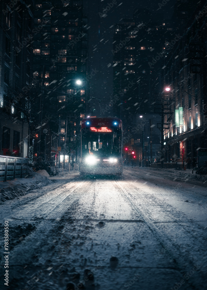 Street car in Toronto at night