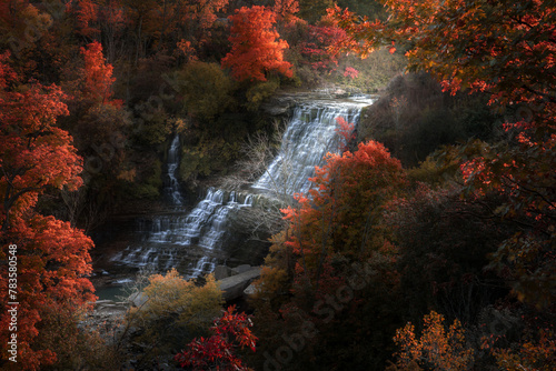 Scenic autumn forest with Albion Falls in Ontario, Canada photo