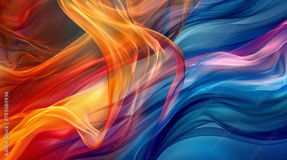 Fototapeta premium Vibrant hues swirl smoothly in fluid motion, forming a dynamic gradient wave.