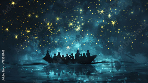 Starlit Journey in Ethereal Boat