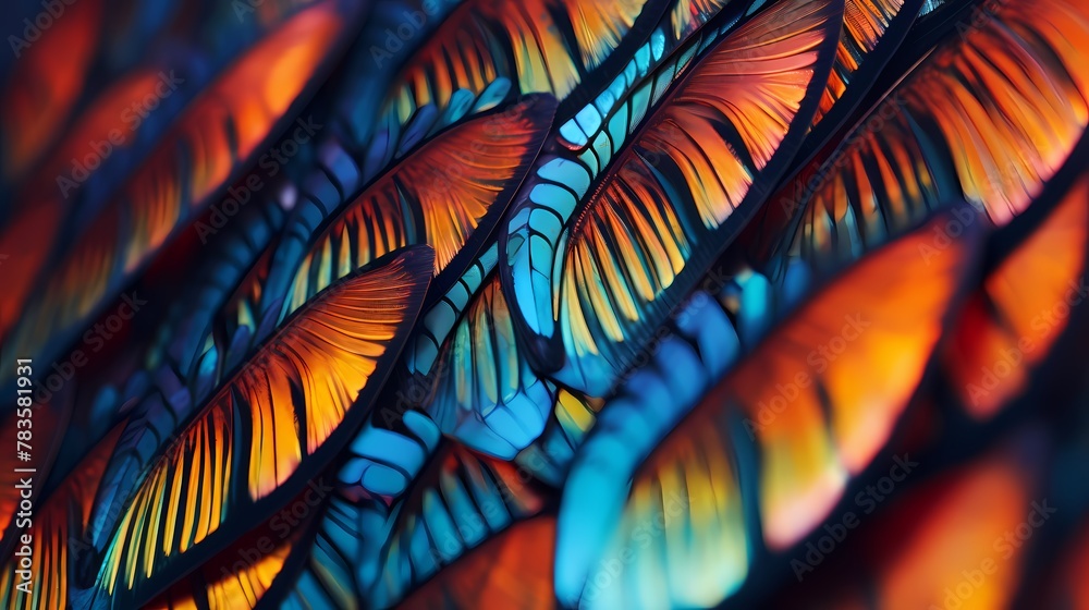 A macro shot of a butterfly's wing, showcasing the intricate patterns and vibrant colors