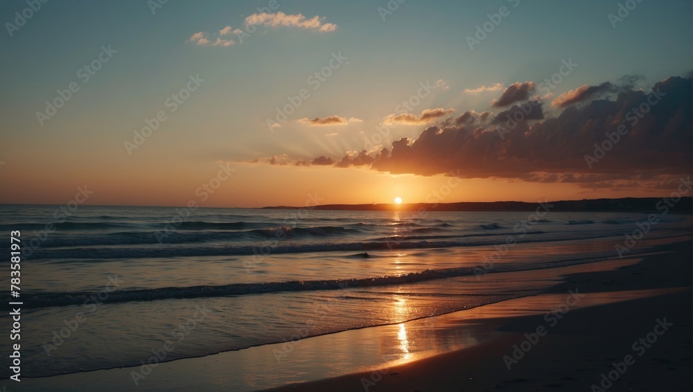 Golden Sunset Beach Waves Landscape
