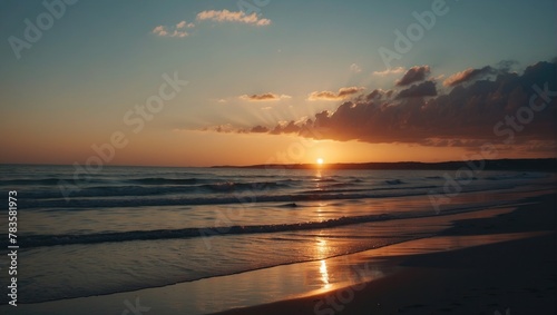 Golden Sunset Beach Waves Landscape © Canh
