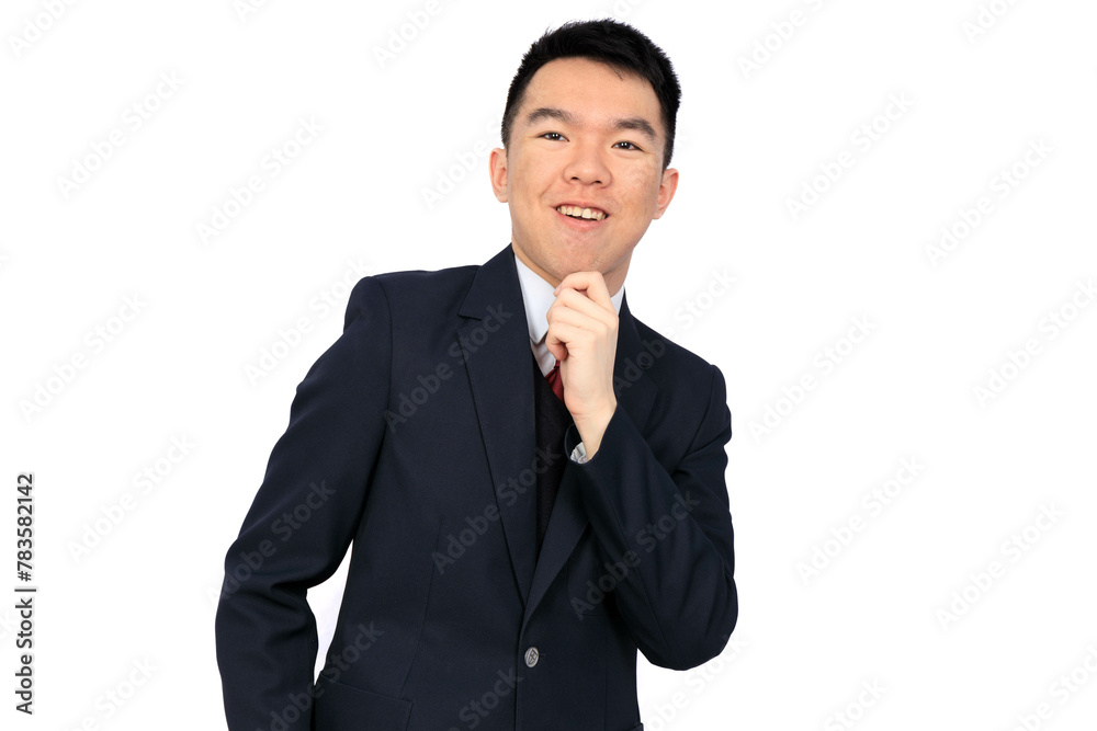 Happy private school student gesturing a thinking pose isolated Happy private school student gesturing a thinking pose isolated