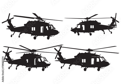 silhouette military helicopter bundle vector white background