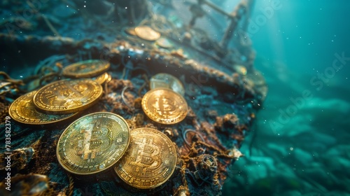 Bitcoin coins on a sunken s...