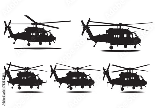 silhouette military helicopter bundle vector white background