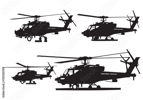 silhouette military helicopter bundle vector white background