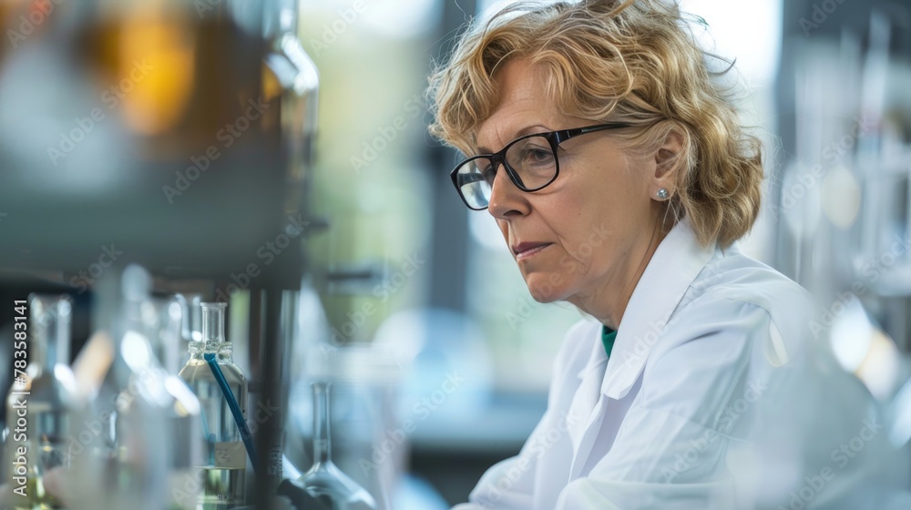 Middle age woman scientist working in the lab. Middle age woman scientist working in the lab.
