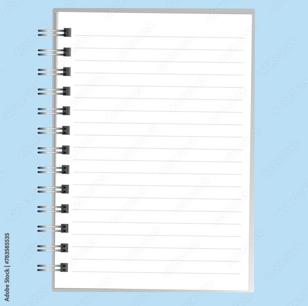 3D Notepad sheet on a spring. In line, empty space for your information, place your text, important note, blank, reminder, personal diary, write down, writings. Vector illustration. 3D Notepad sheet on a spring. In line, empty space for your information, place your text, important note, blank, reminder, personal diary, write down, writings. Vector illustration.