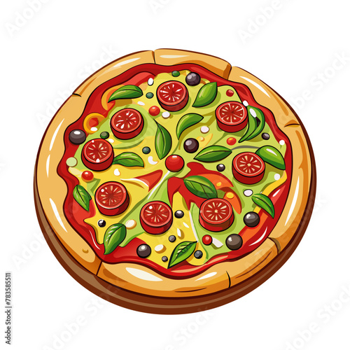 Fresh pizza with tomato, cheese, olive, sausage, onion, basil. Traditional italian fast food