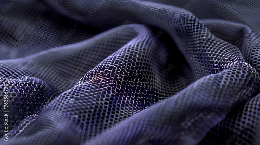 mesh material, highlighting its intricate pattern. thin lines thatform geometric shapes in shades of gray, purple, black. It's designed with visible threads and texture. generative AI mesh material, highlighting its intricate pattern. thin lines thatform geometric shapes in shades of gray, purple, black. It's designed with visible threads and texture. generative AI