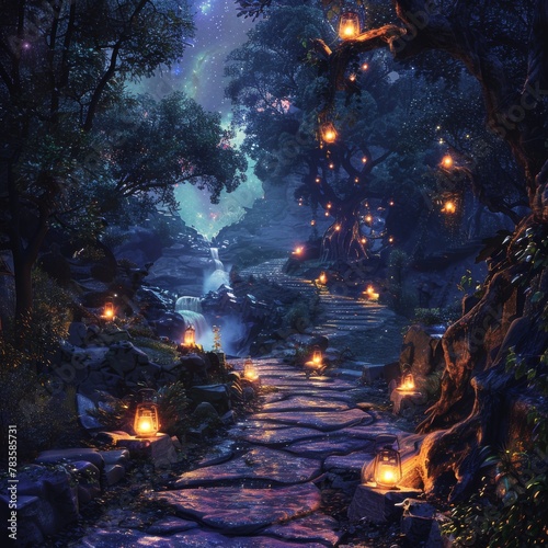 Lunar Lantern lit pathways lead through Nebula Nectar forests