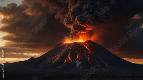 Lava landscape with volcano photo