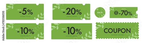 セールに使える抹茶色の植物のクーポンベクターアイコンセット2