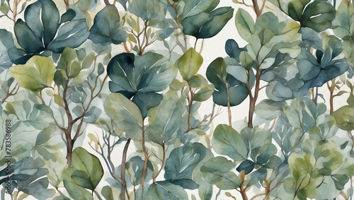 Watercolor pattern wallpaper capturing a coastal mangrove forest. photo