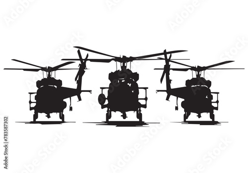 silhouette of military helicopter bundle on white background