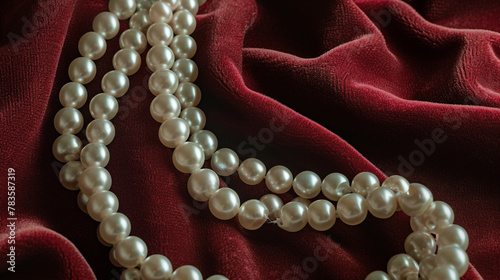 A close-up shot of a pearl necklace draped over a velvet background.