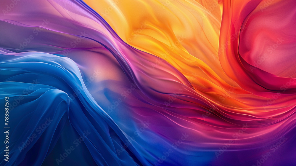 Vivid hues blend seamlessly, giving rise to a gradient wave that symbolizes movement and vitality.
