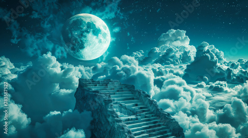 Ethereal dreamy composition of a stairway among the clouds