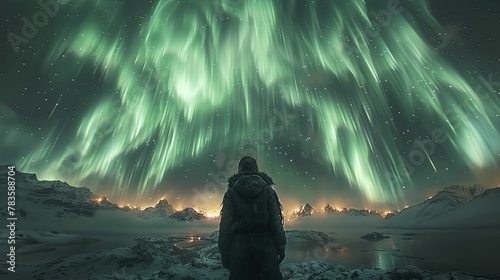 Experience the ethereal dance of the Aurora Borealis as it illuminates the night sky with its mesmerizing aura. photo