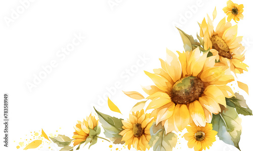 Fototapeta Naklejka Na Ścianę i Meble -  a watercolor illustration of a sunflower corner border, Generative AI