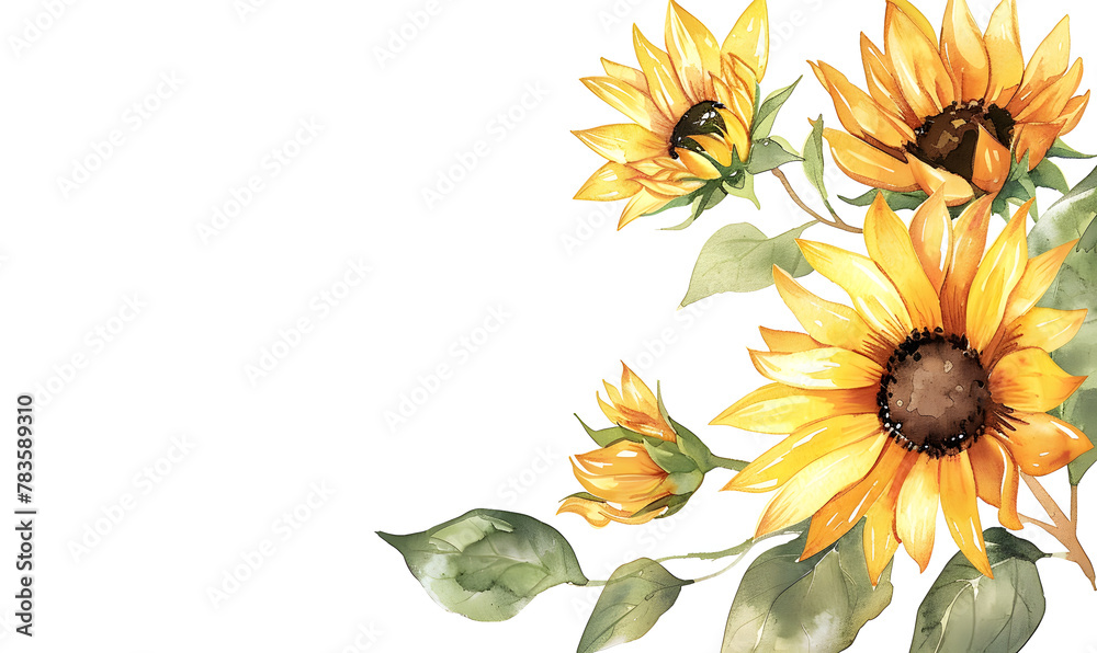 a watercolor illustration of a sunflower corner border, Generative AI