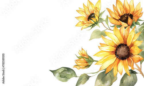 a watercolor illustration of a sunflower corner border, Generative AI