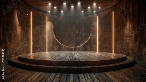 wooden 3d stage - organic material podium - empty country concert hall 