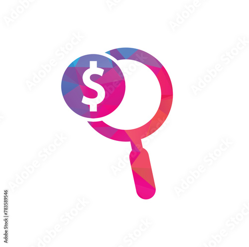Money Search Logo Icon Template Design. coin and loupe logo combination. Money and magnifying symbol or icon.