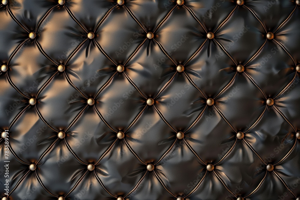 Obraz premium brown leather texture with golden buttons, background wallpaper for interior design in the style of modern luxury