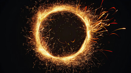 Abstract fire ring of Sparking fire circle , on black background
