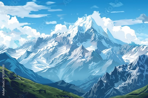 Illustration of the snowcapped mountains