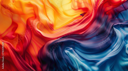 Vibrant hues swirl gracefully in fluid motion, forming a dynamic gradient pattern.