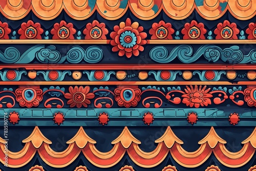 illustration of an Indian temple wall with colorful patterns