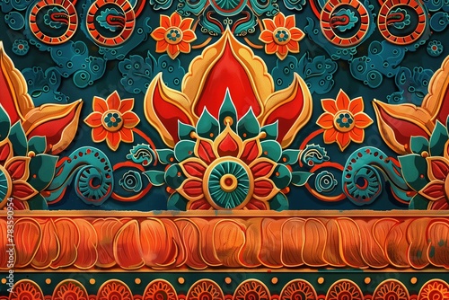 Beautiful colorful Indian mural, traditional folk art