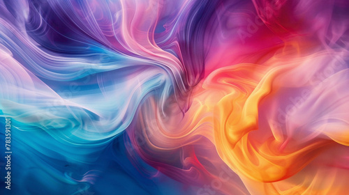 Vibrant hues swirl gracefully in fluid motion, forming a dynamic gradient pattern.