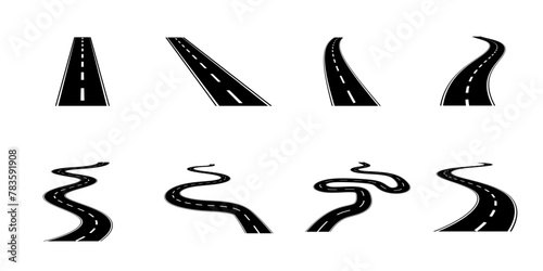 Top view on a curved highway road map. Roadmap diagram, Vector illustration.