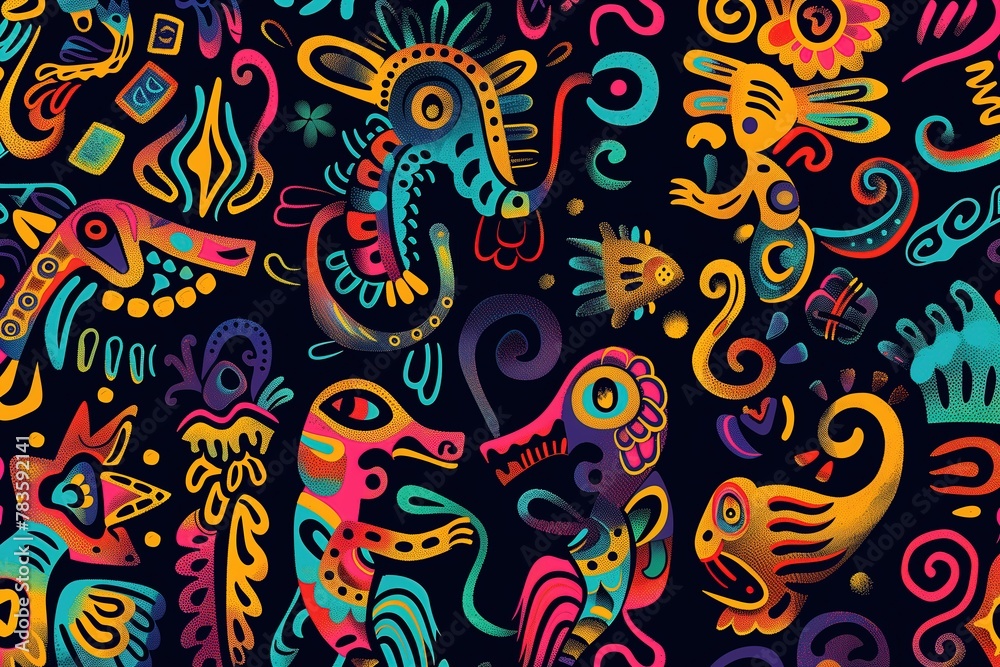 drawings suitable for background or wallpaper, in the style of colorful Mexican folk art drawings suitable for background or wallpaper, in the style of colorful Mexican folk art