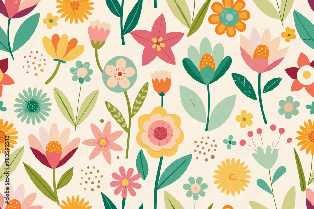 Vibrant Spring Flowers Vector Pattern, Spring Floral Vector Background Vibrant Spring Flowers Vector Pattern, Spring Floral Vector Background