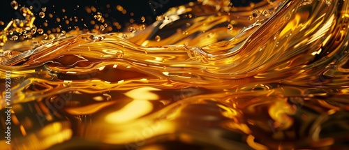 Streaming liquid gold, fluid dynamics, mesmerizing, glossy finish,