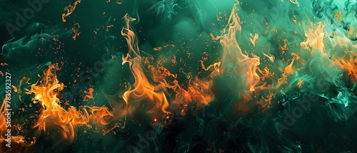 Verdigris flame delta, mystical fire, ancient spell, copper green blaze,  photo