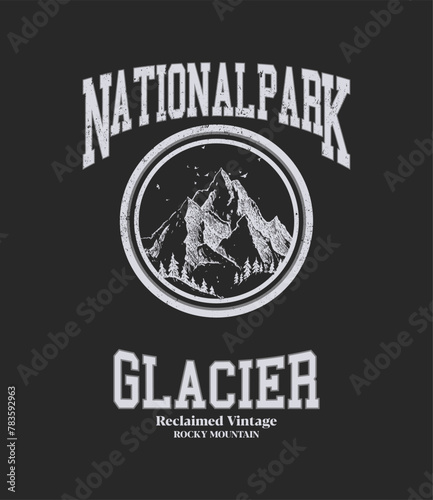 National park glacier. Print artwork design.