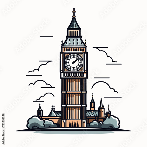 Big Ben hand-drawn comic illustration. Big Ben. Vector doodle style cartoon illustration