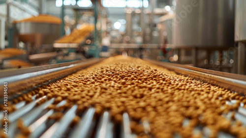 Soybeans on a factory conveyor belt.