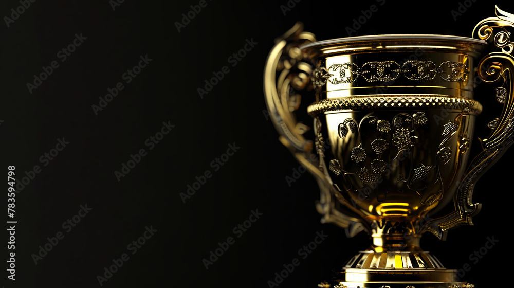 Gold cup on a colored background with tinsel Gold cup on a colored background with tinsel