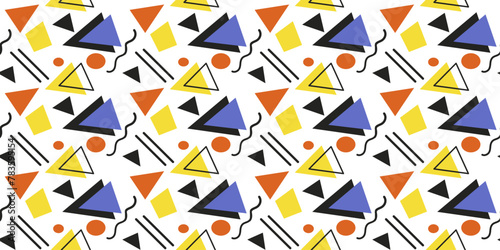 Memphis texture made of triangles. Repeating texture of triangles. Seamless print pattern.